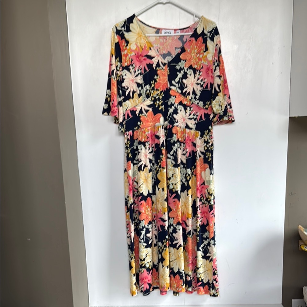 Leota Orange and Pink Flutter Sleeve Sundress